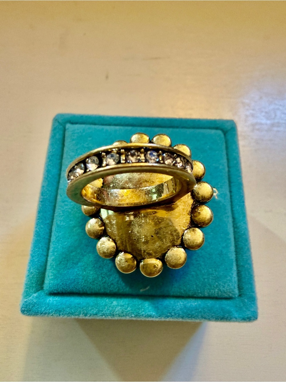 Kurt Geiger Stunning Antique Gold-Tone Halo Ring with Iridescent Center - Picture 6 of 10